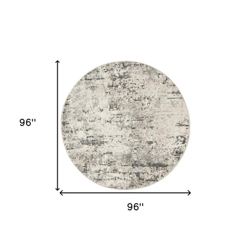 8' Gray Floral Power Loom Round Rug